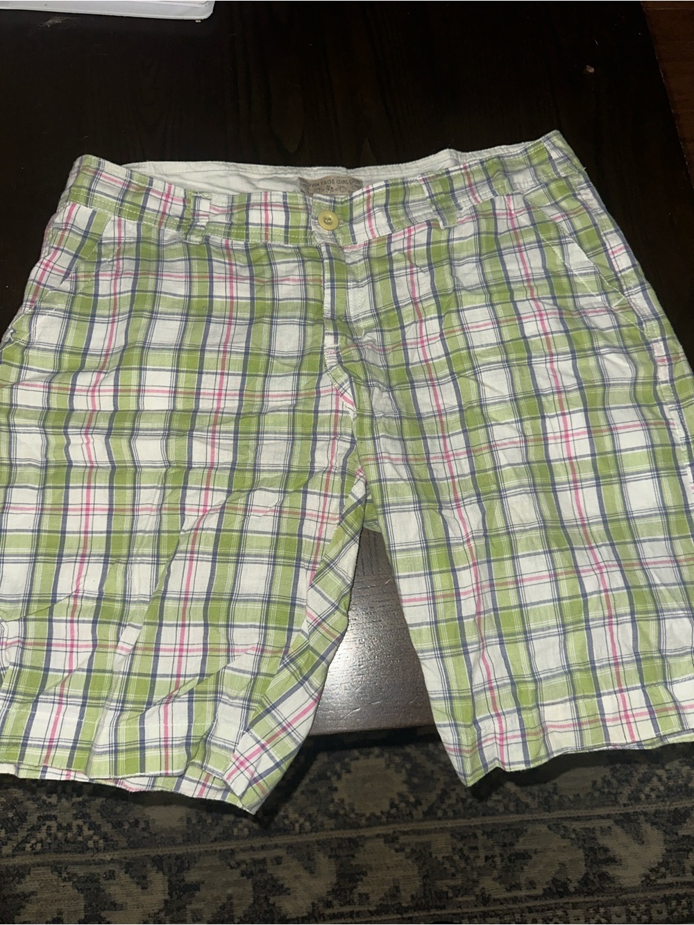 Plaid Bermuda Shorts in Green, Blue White & Pink